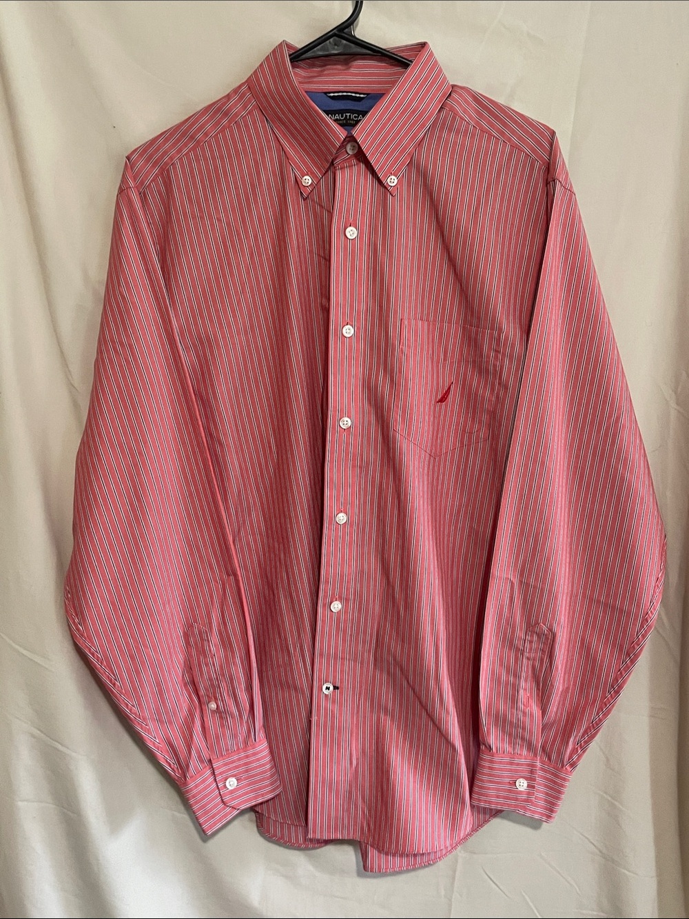 Nautica Red and Blue Pinstripe Button-Down Dress Shirt